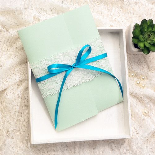 Verde menta Láser Cinta bolsillo Flor invitación de la boda WPF4001 - Haga un click en la imagen para cerrar