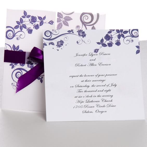 Púrpura Doblez Cinta Mayoreo invitación de la boda WZD2050