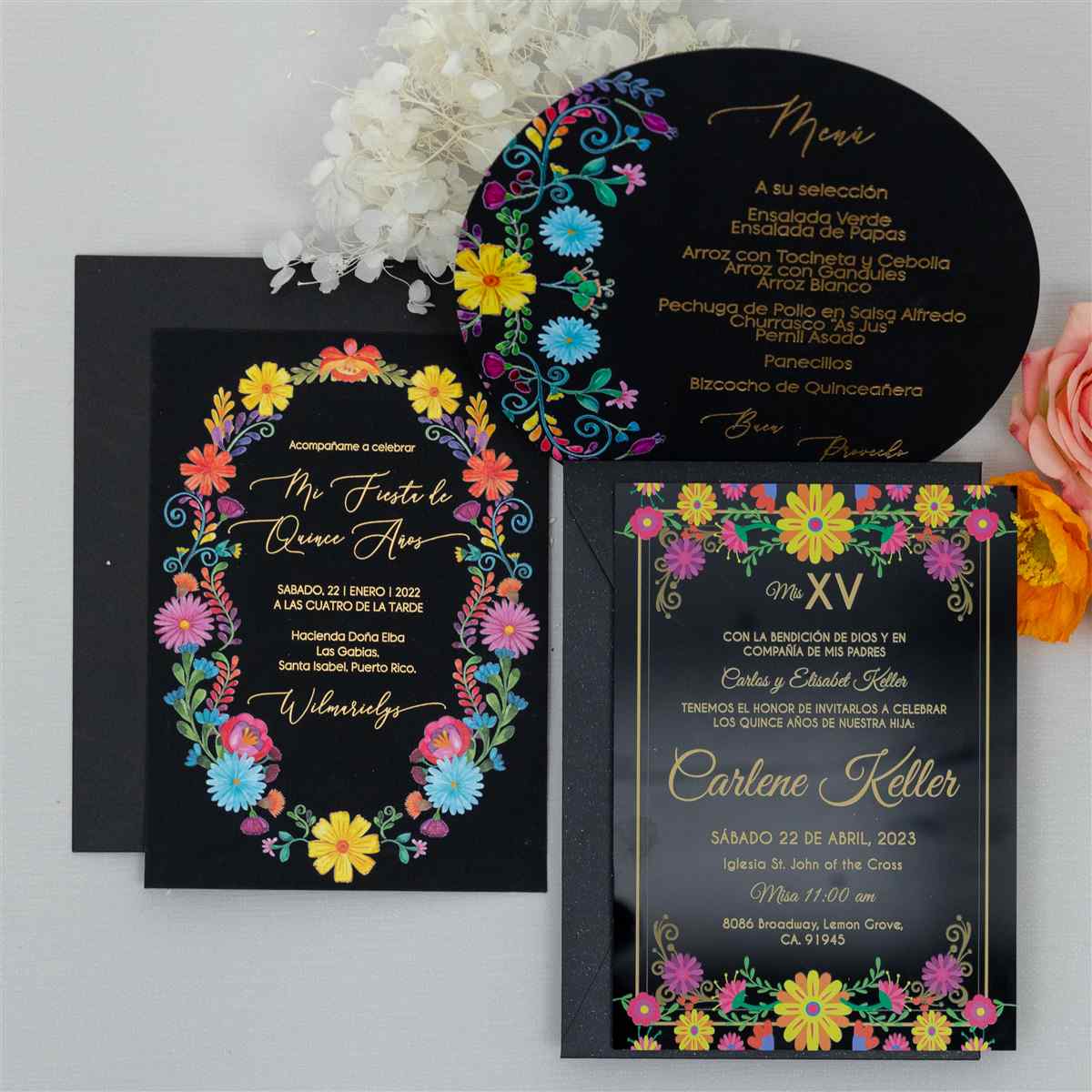 Invitacion en acrilico negro con UV BACRM