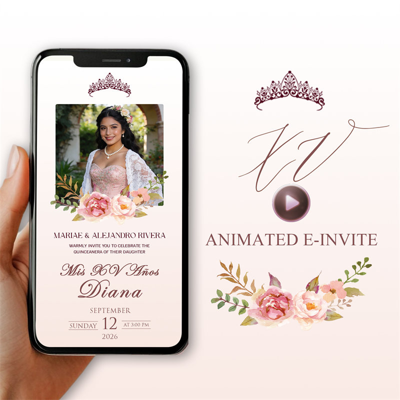 Invitación digital animada y personalizada para Quinceañera EI008