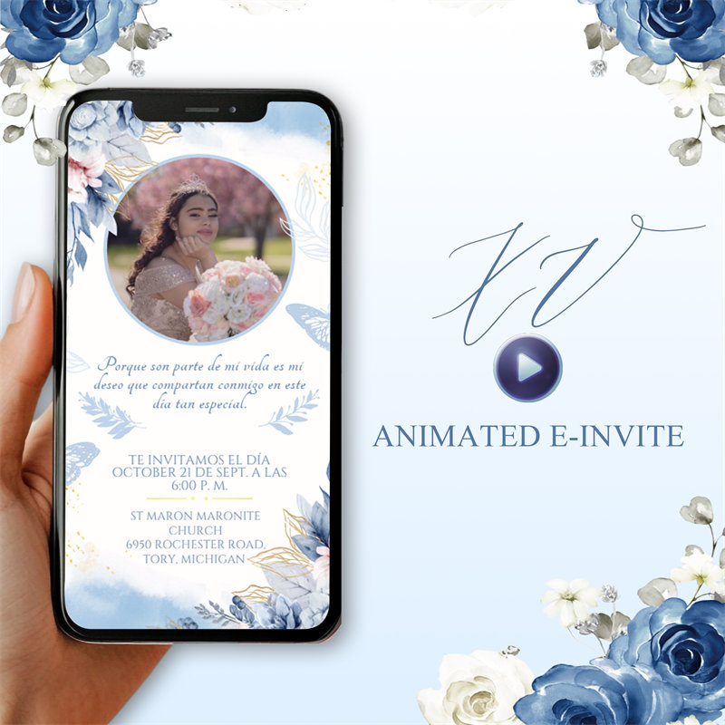 Invitación digital animada y personalizada para Quinceañera EI009