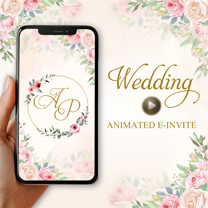 Invitación digital de boda con diseño floral rústico EI012