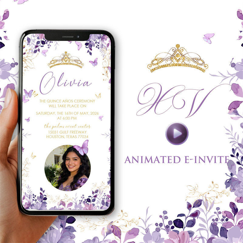 Video de invitación animada con foto de mariposa y lavanda EI013