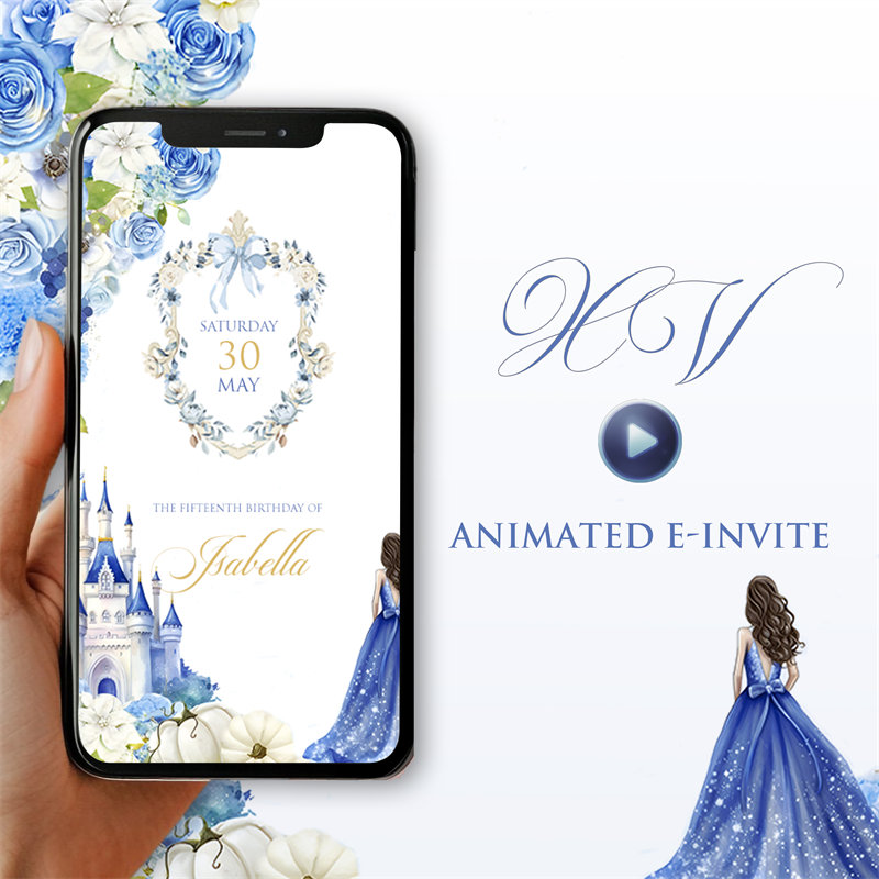 Invitación electrónica animada de Cenicienta Quinceañera EI017