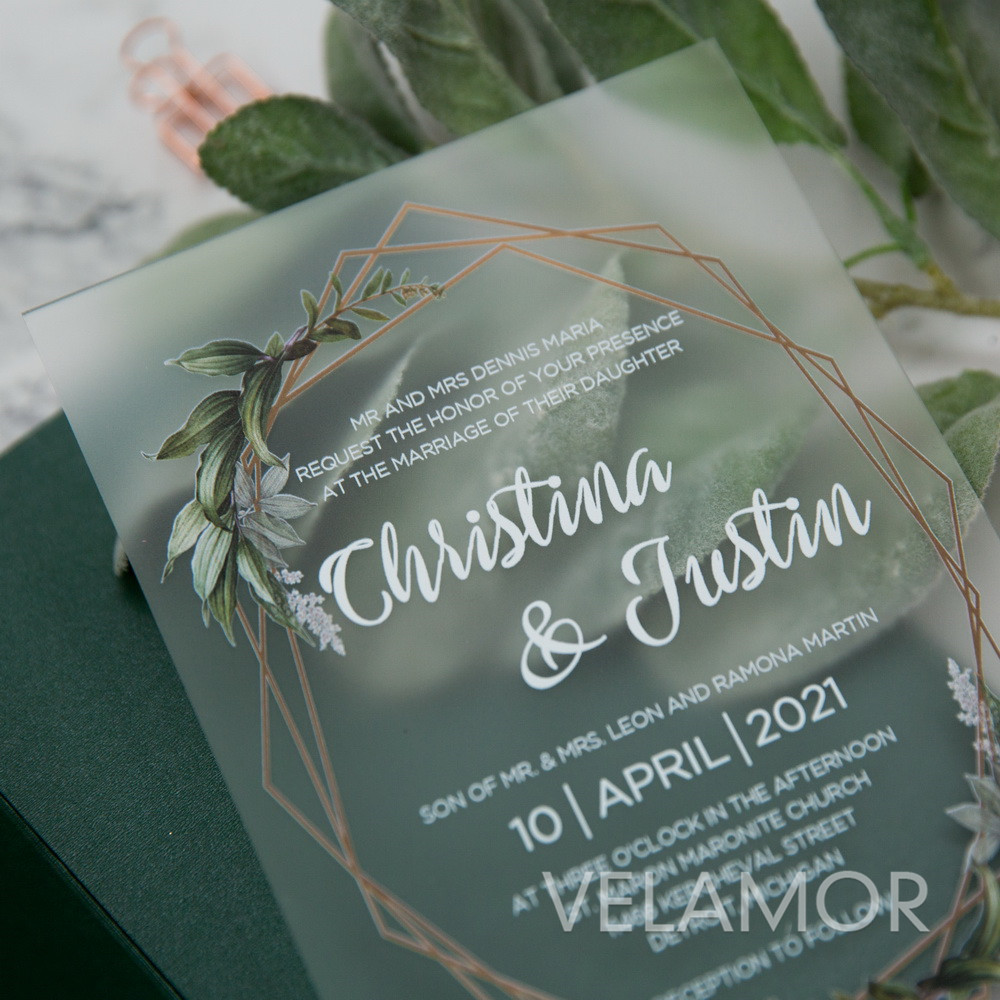 Invitacion en acrilico de UV con efecto Mate FACR02 Colores