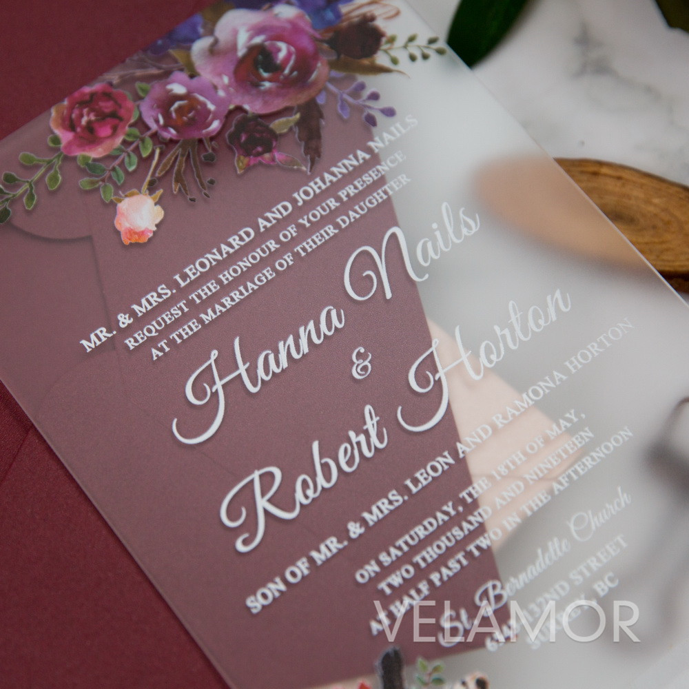 Invitacion en acrilico de UV con efecto Mate FACR03 Colores