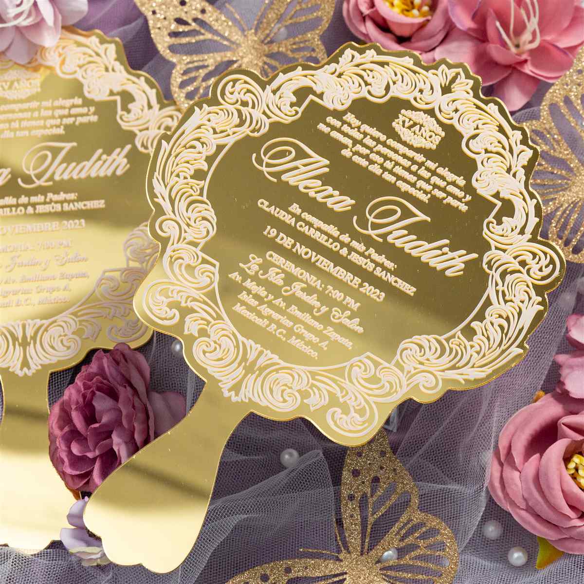 Invitacion en acrilico de Espejo MACRE