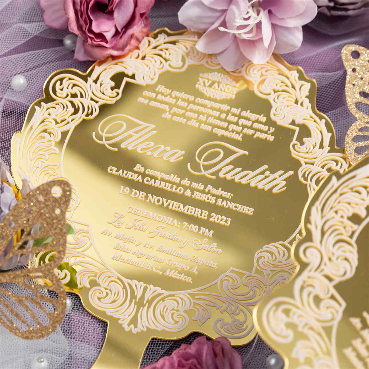 Invitacion en acrilico de Espejo MACRE