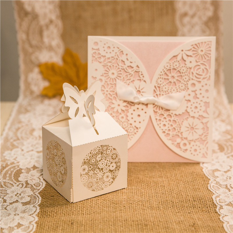 Elegante Mariposa Corte Láser Cajas favor de la boda WBC0019