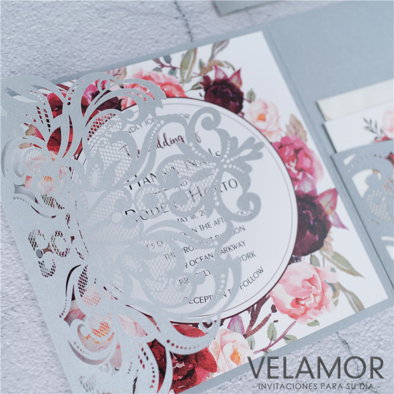 Corte Laser Invitacion Envolvente para Boda WPFC2126