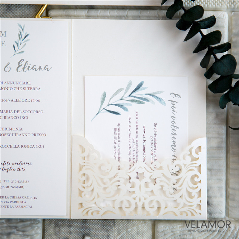 Corte Laser Invitación Envolvente Para Boda WPFC2135