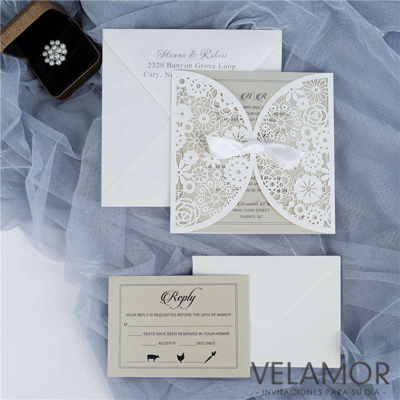 Romántico Rosa Corte Láser Wedding Tarjeta de Invitation Mayoreo WPL0001