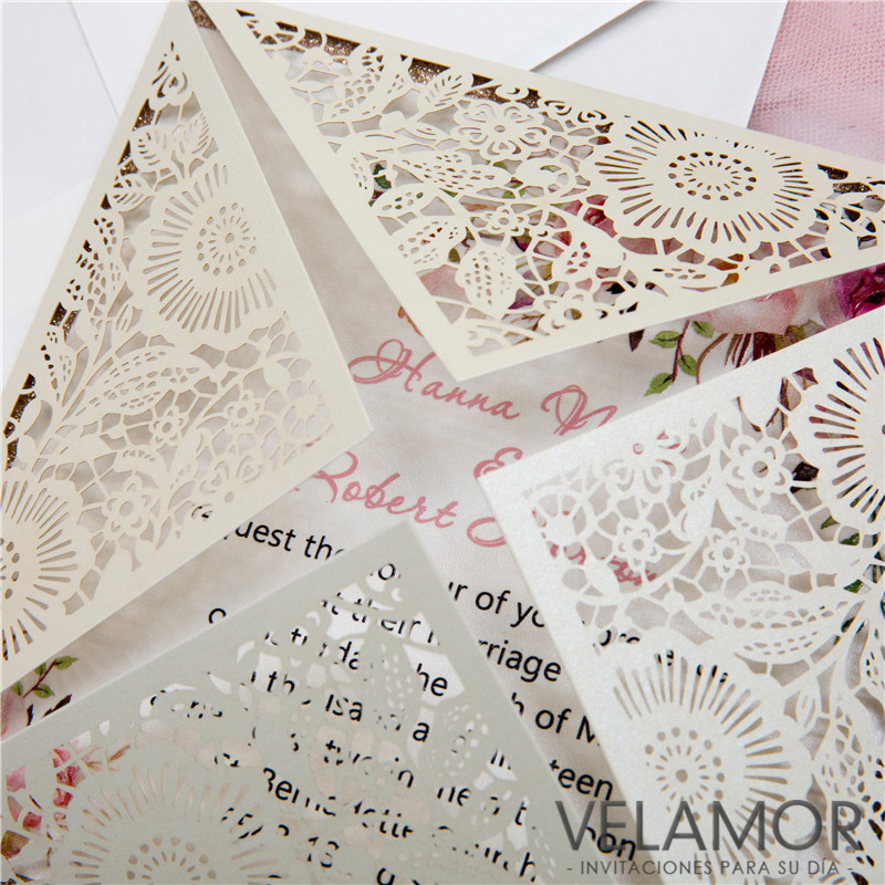 Corte Laser Blanco Flor Mayoreo invitacion de la boda WPL0015