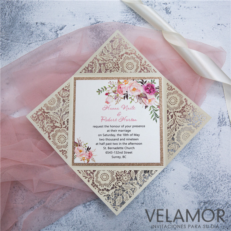 Corte Laser Blanco Flor Mayoreo invitacion de la boda WPL0015