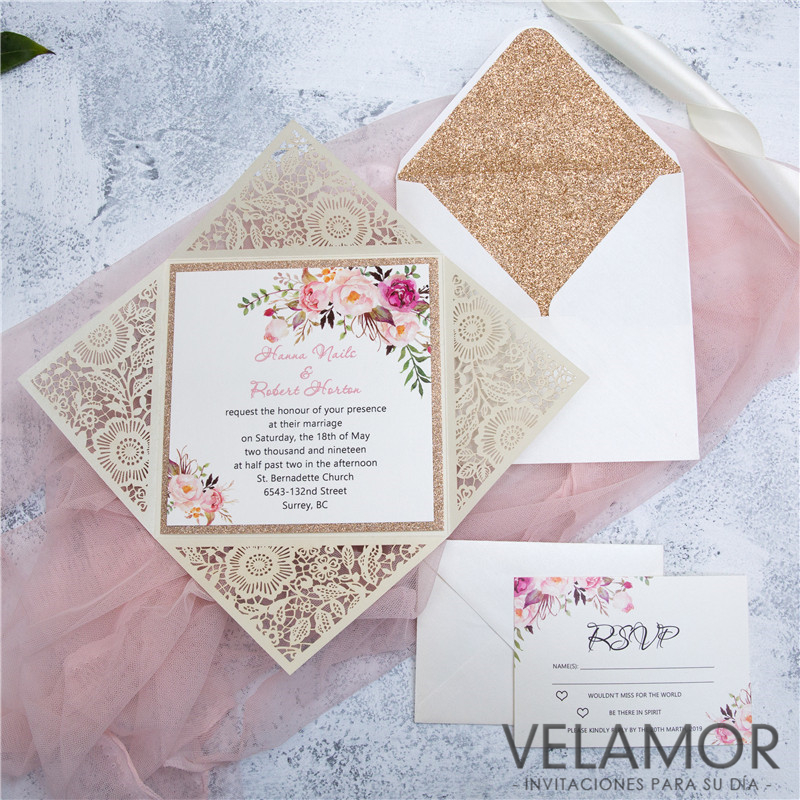 Corte Laser Blanco Flor Mayoreo invitacion de la boda WPL0015