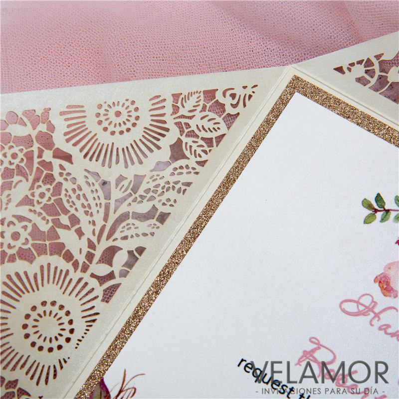 Corte Laser Blanco Flor Mayoreo invitacion de la boda WPL0015