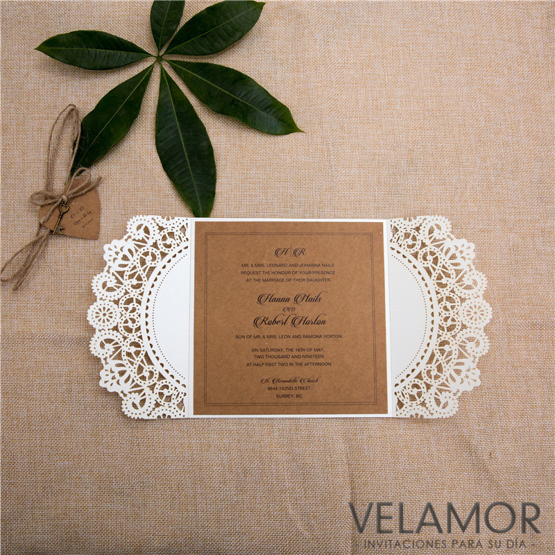 Corte Laser Rústico Mayoreo Tarjetas de la Boda Cards WPL0067 - Haga un click en la imagen para cerrar