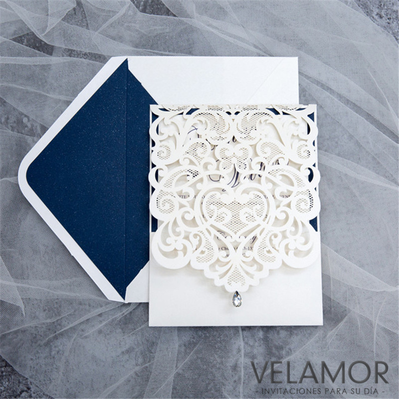 Corte Láser Elegante Perla Blanco Mayoreo Tarjetas de la Boda WPL0074