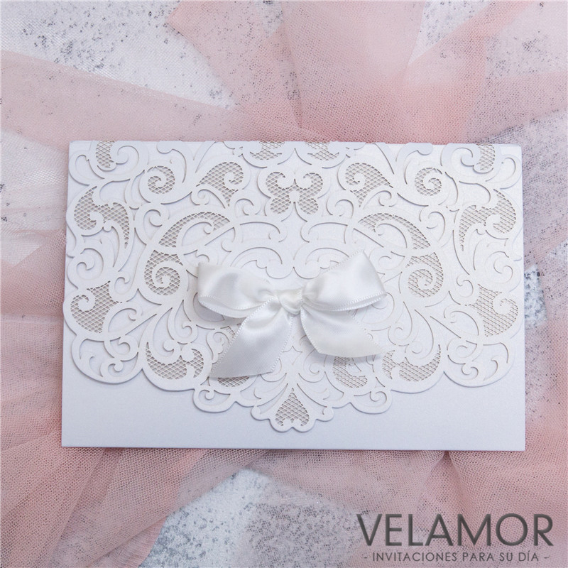 Elegant bolsillo Doblez Corte Láser Tarjetas de la Boda Card WPL0076