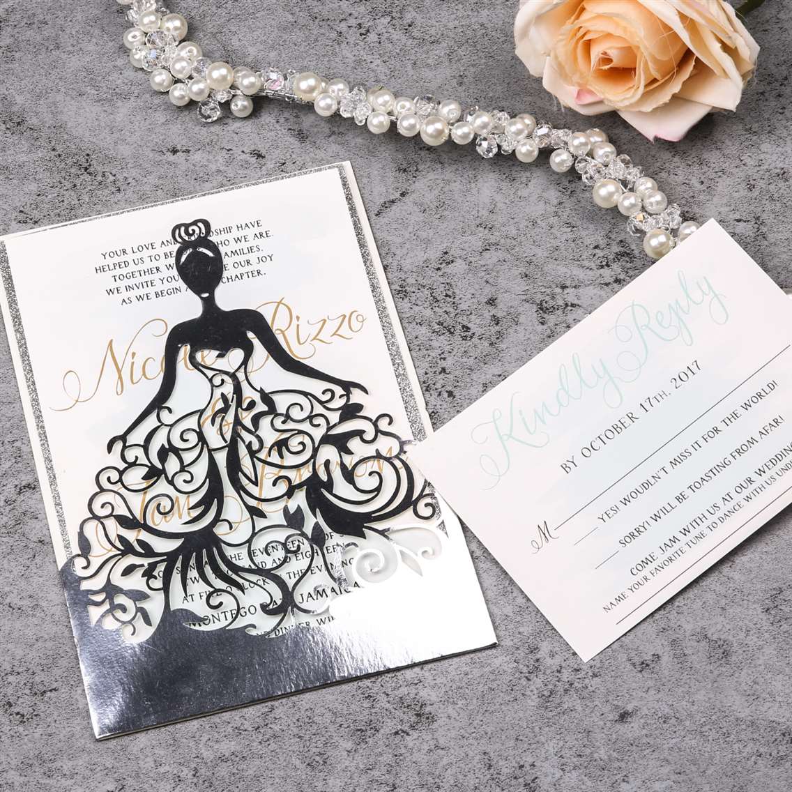 Elegante Invitacion de Vestido de XV WPLV en Papel Espejo