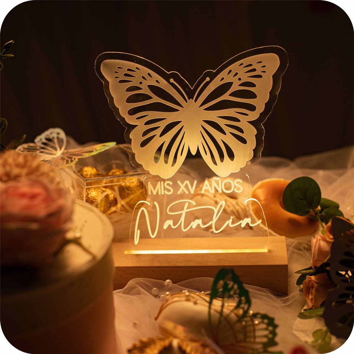 Recuerdo de XV Luminado Mariposa YKTG11X